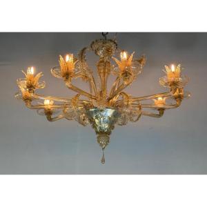  Venetian Chandelier In Mordoré Murano Glass, 10 Lights, Circa 1920