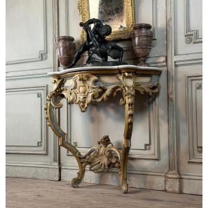 Louis XV Style Console Table In Polychrome Wood, Circa 1880