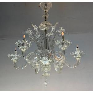 Venetian Chandelier In Murano Glass, 6 Light Arms, Newly Electrified, Circa 1930
