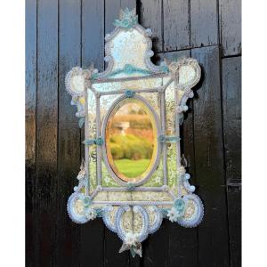 Venetian Mirror In Murano Glass, In Shades Of Blue, Circa 1880