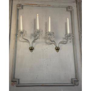 Pair Of Cut Crystal Wall Sconces In The Style Of Maydwell And Windle, England, 18th Century 