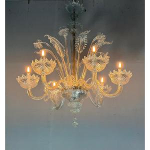 Venetian Chandelier In Murano Glass, Six Light Arms, Circa 1940
