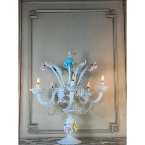 Venetian Girandole In Multicolored Murano Glass, Predominantly Opaline Blue, Circa 1930 