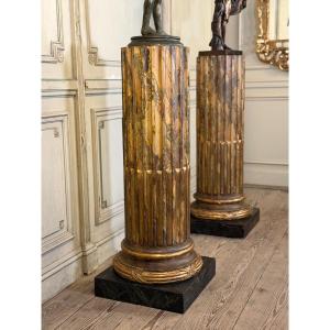 Pair Of Carved Wooden Columns In The Louis XVI Style, The Crystal Staircase, Circa 1880