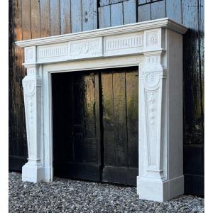 Louis XV Style Fireplace In White Carrara Marble, Circa 1880