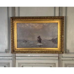 Oil On Canvas, “view Of A Frozen Sea”, Monogram And Date Lower Right, Pe 86 For 1886