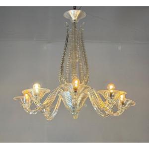 Venetian Chandelier In Colorless Murano Glass, Circa 1930 