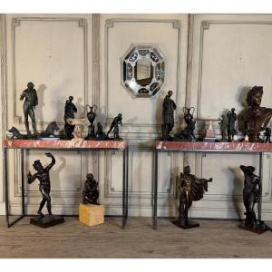 Pair Of Contemporary Marble And Metal Console Tables