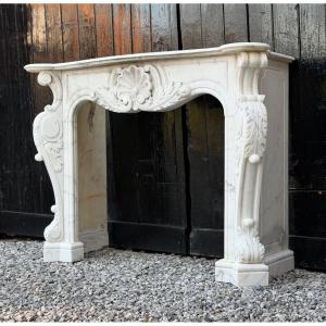 Louis XV Style Fireplace In Carrara Marble, Circa 1980