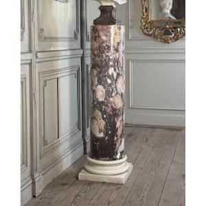Column In Brèche Violet And White Carrara Marble, 19th Century