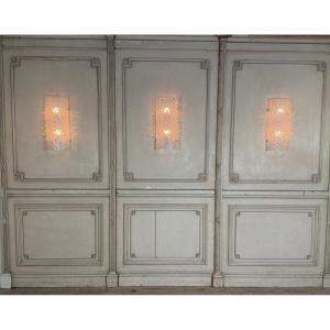 Set Of Three Venetian Wall Sconces In Pressed And Molded Murano Glass, Circa 1980