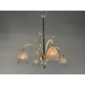 Venetian Chandelier In Colorless Murano Glass Circa 1930
