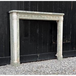 Louis XVI Style Mantel In Green Estours And White Carrara Marble, Circa 1880