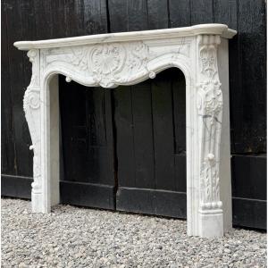 Louis XV Style Mantel In Carrara Marble, Circa 1980