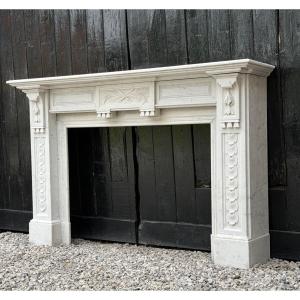 Louis XVI Style Carrara Marble Mantel, Circa 1880