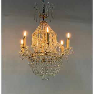 Crystal Pearl Bag Chandelier, 19th Century
