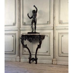 Louis XV Carved Oak Console With Black Patina, 18th Century