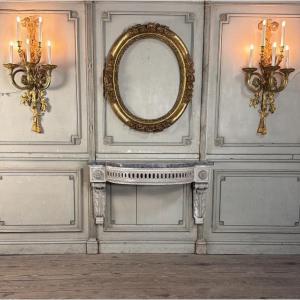 Louis XVI Sconce Console In Carved Wood, Gray Patina, 18th Century