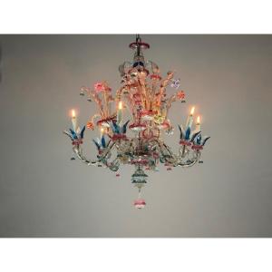 Venetian Rezzonico Chandelier In Murano Glass Around 1900 New Electrification