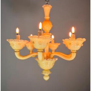 Venetian Chandelier In Yellow Murano Glass, Circa 1950