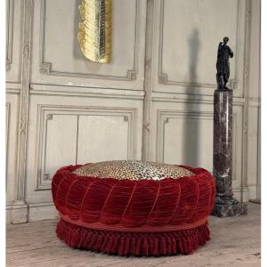 Large Velvet And Trimmings Pouffe, Circa 1880