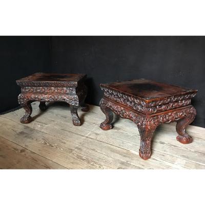 Pair Of Sculpted Wooden Base, China