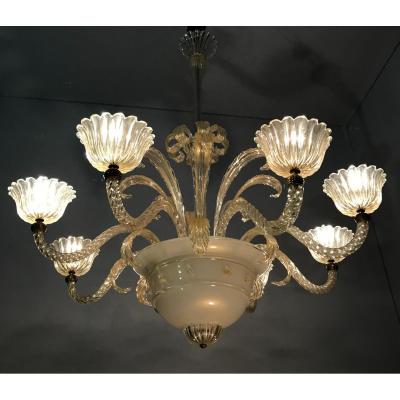 Murano Glass Chandelier Circa 1940, 8 Arms Of Light