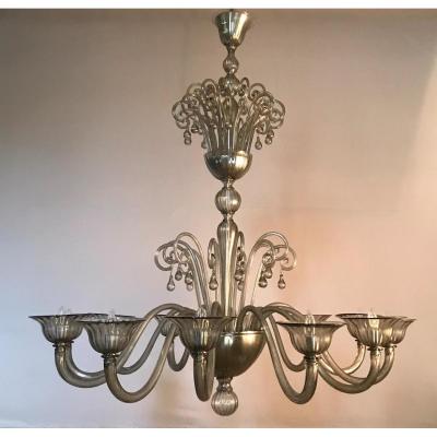 Lustre En Verre De Murano, Gris Clair