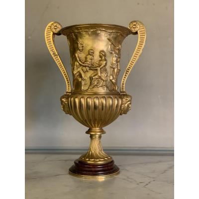 Golden Bronze Urn, Marble Base Rouge Griotte 