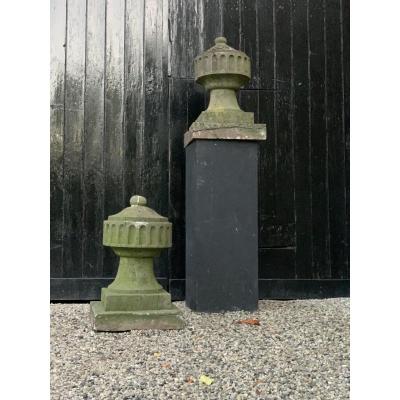 Pair Of Decorative Elements Of Peaks Of Pilasters, Blue Stone, Louis XVI