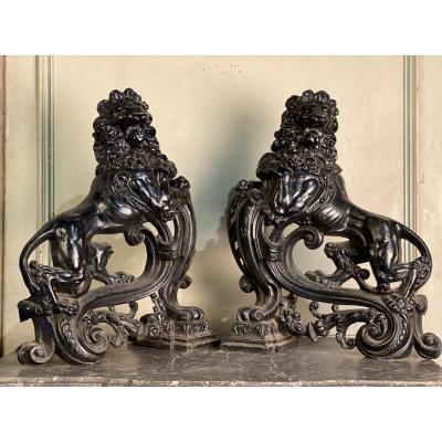 Pair Of Cast Iron Andirons