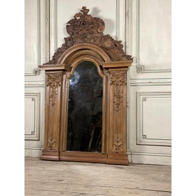 Painted Carved Wood Mirror, XVIIIth Century