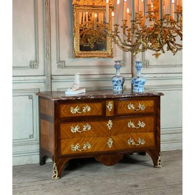 Dresser In Rosewood And Rosewood Veneer, Gilt Bronze, Rance Marble, Louis XV