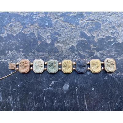 Lava Stone Bracelet, Antique Medallions, XIXth Century