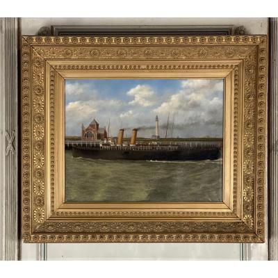 A Boat In Ostend, Oil On Canvas Signed And Dated