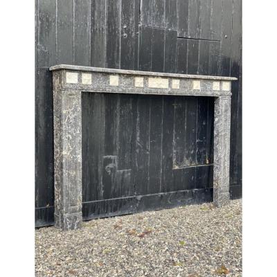 Louis XVI Style Fireplace In Gray Saint Anne And White Carrara Marble