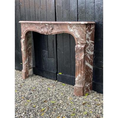 Louis XV Fireplace In Red Marble From Belgium, XVIIIth Century