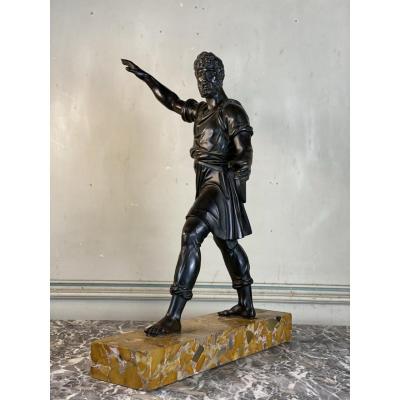 Bonze Patina Noire, Standing Bearded Man, In The Spirit Of Antiquity, XIXth Century