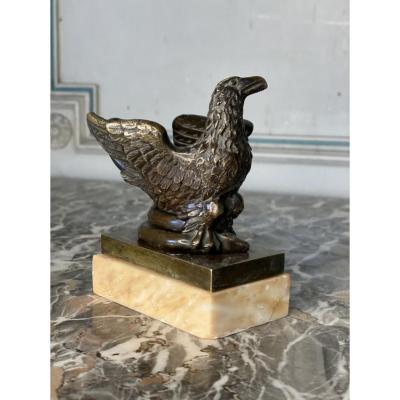Eagle And Snake, Bronze Inkwell On Marble Base