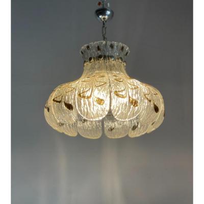 Venetian Chandelier In Colorless And Brown Murano Glass Circa 1970