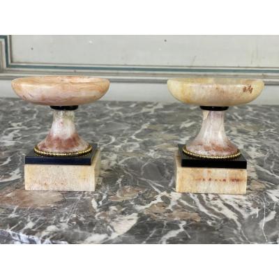 Pair Of Cups In Blue John Or Fluo Spar, Around 1900