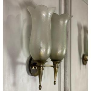 Suite Of 4 Wall Lights In Bronze And Murano Glass, Pier Luigi Colli And Seguso, 1955