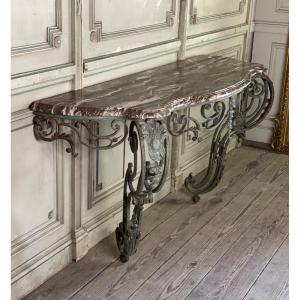 Console In Wrought Iron And Its Marble, Circa 1880