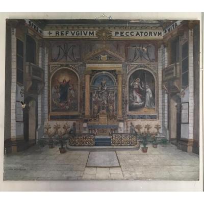 Huile Sur Toile, Intérieur D’eglise