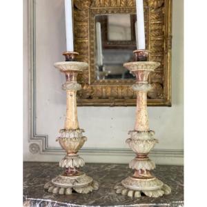 Pair Of Marble And Alabaster Candlesticks Circa 1880