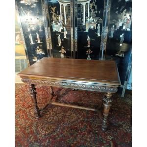 Office Table In Solid Walnut, Louis XIII Style - Nineteenth