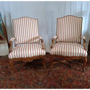 Large Pair Of Louis XIV Armchairs, Regency, 19th Century