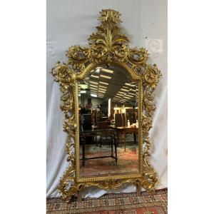  Grand Miroir Italien En Bois Doré XVIII éme siècles 