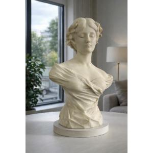 Bust Of Woman In Carrara Marble 19th Century 