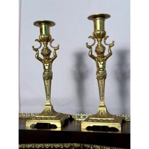 Bougeoir Putti En Bronze XIX Siècles 